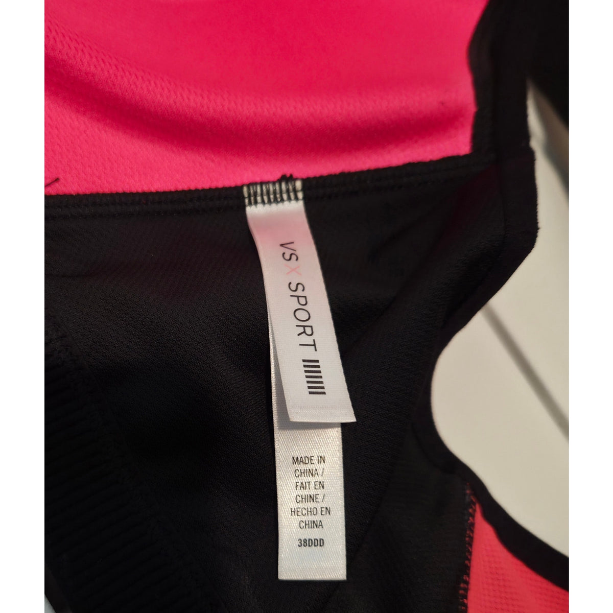 Victoria's Secret VSX Vintage Sport Bra Front Zip Racerback Black Pink 38DDD