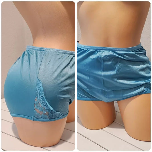 Vanity Fair Lace Nouveau Nylon Full Cut Panty Lace Shiny Turquoise Topaz Blue Star Vintage And More LLC