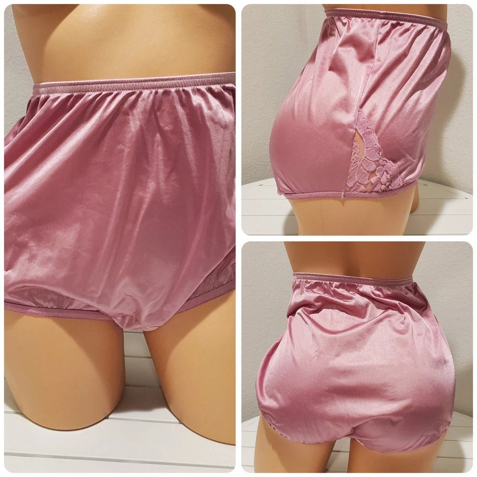 Vanity Fair Lace Nouveau Nylon Full Cut Panty Lace Shiny Desert Rose Pink 8/XL