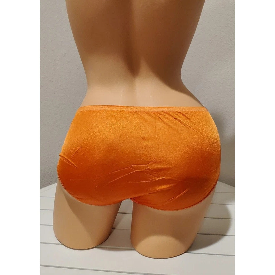 Shadowline 11182 Lace Insets Bikini Panty Shiny Nylon Full Cut Tangerine Orange