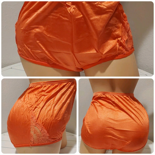 Vanity Fair Lace Nouveau Nylon Full Cut Panty Lace Shiny Orange PSL - Star Vintage & More Star Vintage And More LLC