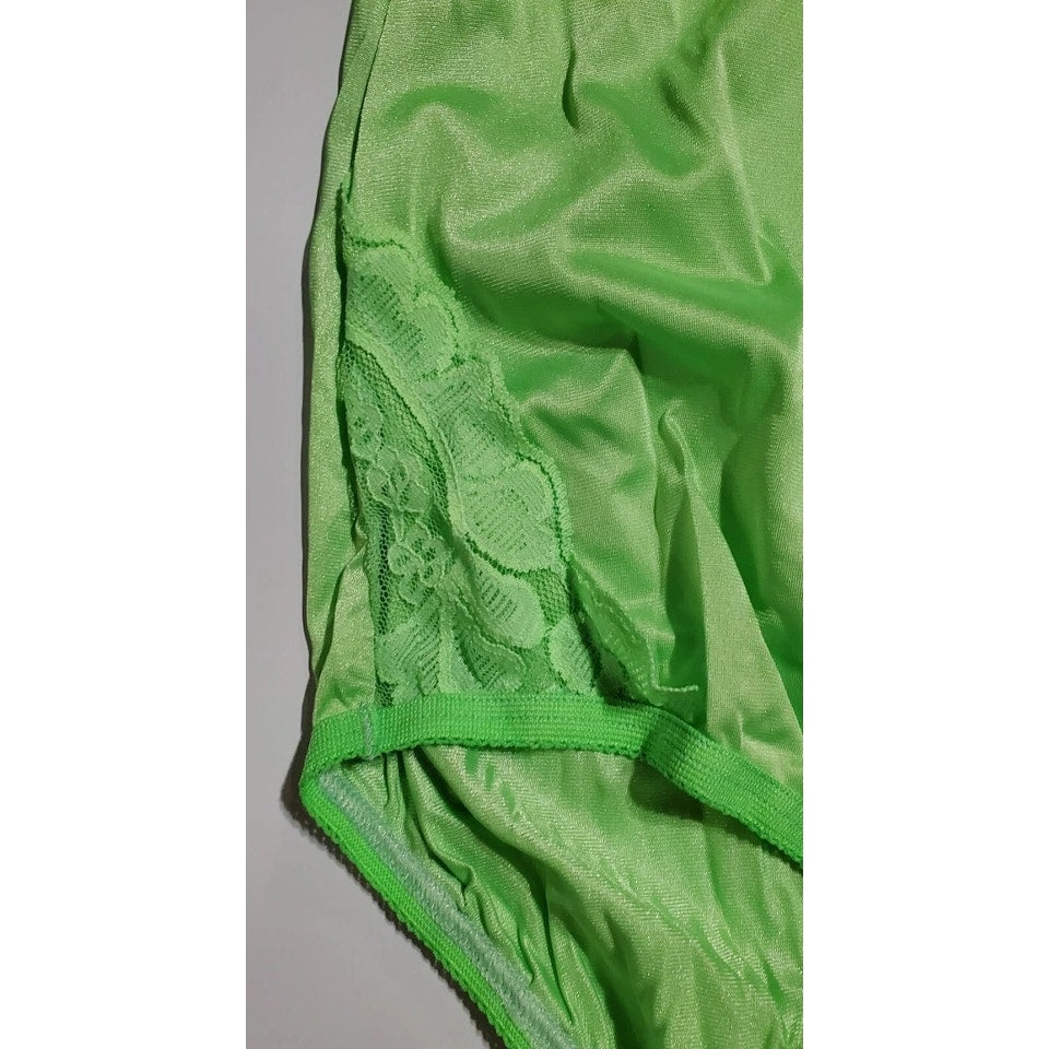 Vanity Fair Lace Nouveau Nylon Full Cut Panty Lace Shiny Arctic Lime Green 7/L