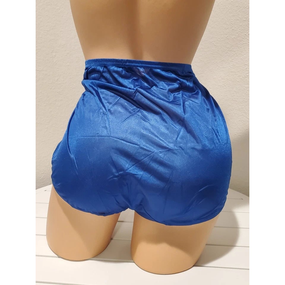 Shadowline 17082 Full Cut Brief Nylon Lace Full Cut Silky Panty Blue