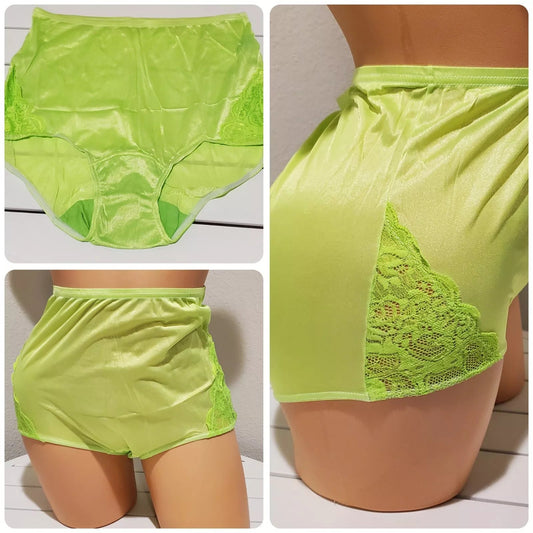 Shadowline 17082 Full Cut Brief Nylon Lace Full Cut Panty Harlequin Green Star Vintage And More LLC