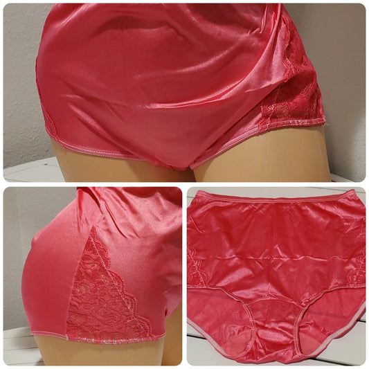 Shadowline 17082 Full Cut Brief Nylon Lace Full Cut Panty Pink Peony Star Vintage And More LLC