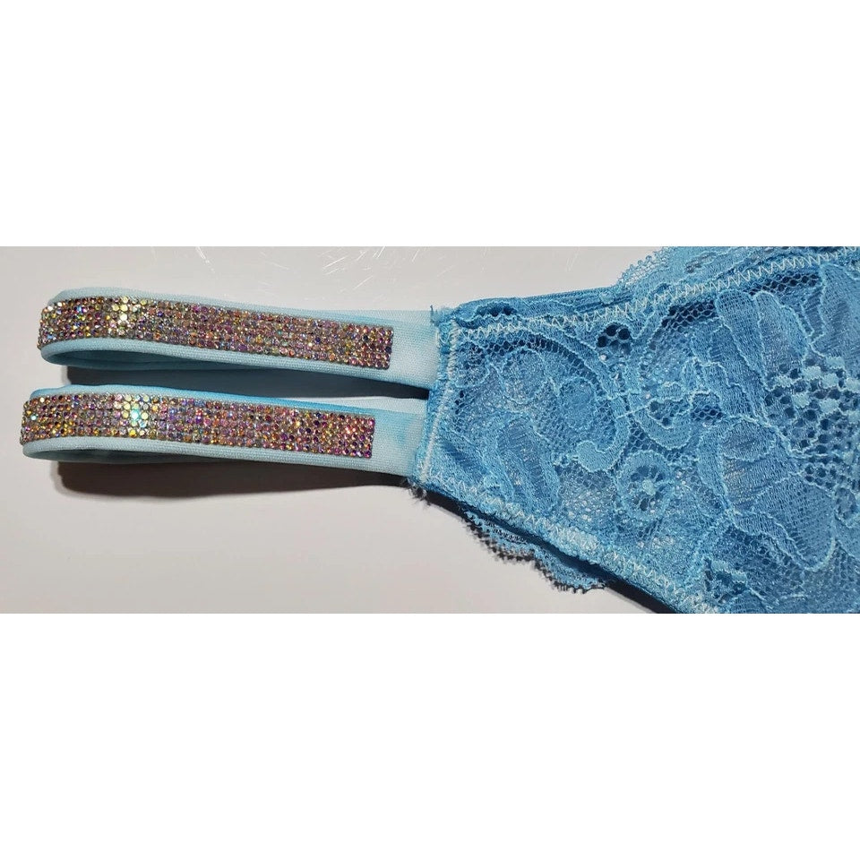 Victoria's Secret Double Shine Strap Brazilian Panty All Lace Baby Blue 9/2XL