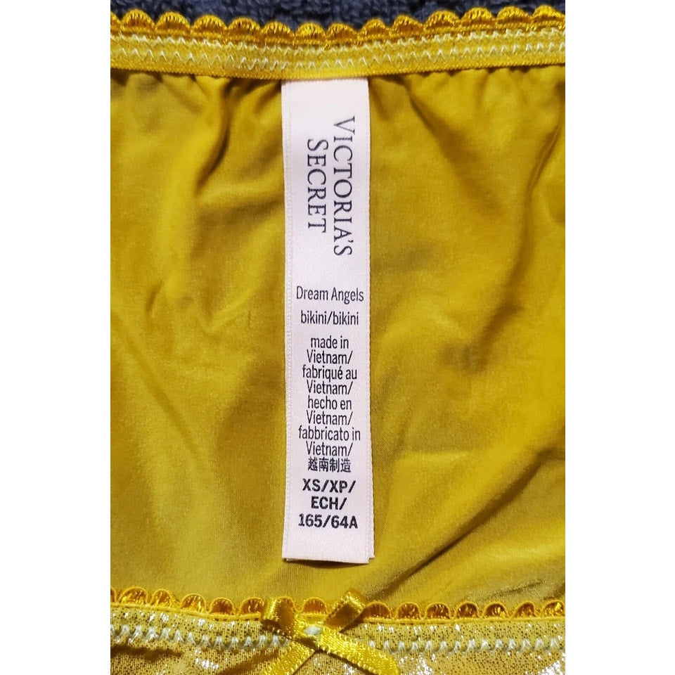 Victoria's Secret Dream Angels String Bikini Panty Shiny Lace Tulip Yellow XS