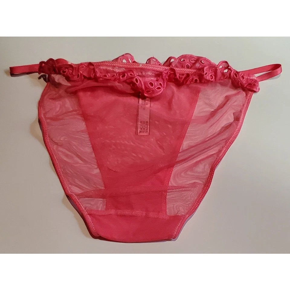 Victoria's Secret Dream Angels String Bikini Panty Sheer Ruffle Star Pink 7/L
