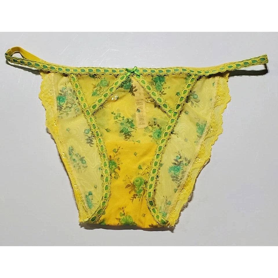 Victoria's Secret Dream Angels Bikini Panty Sheer Floral Print Sunny Yellow 7/L