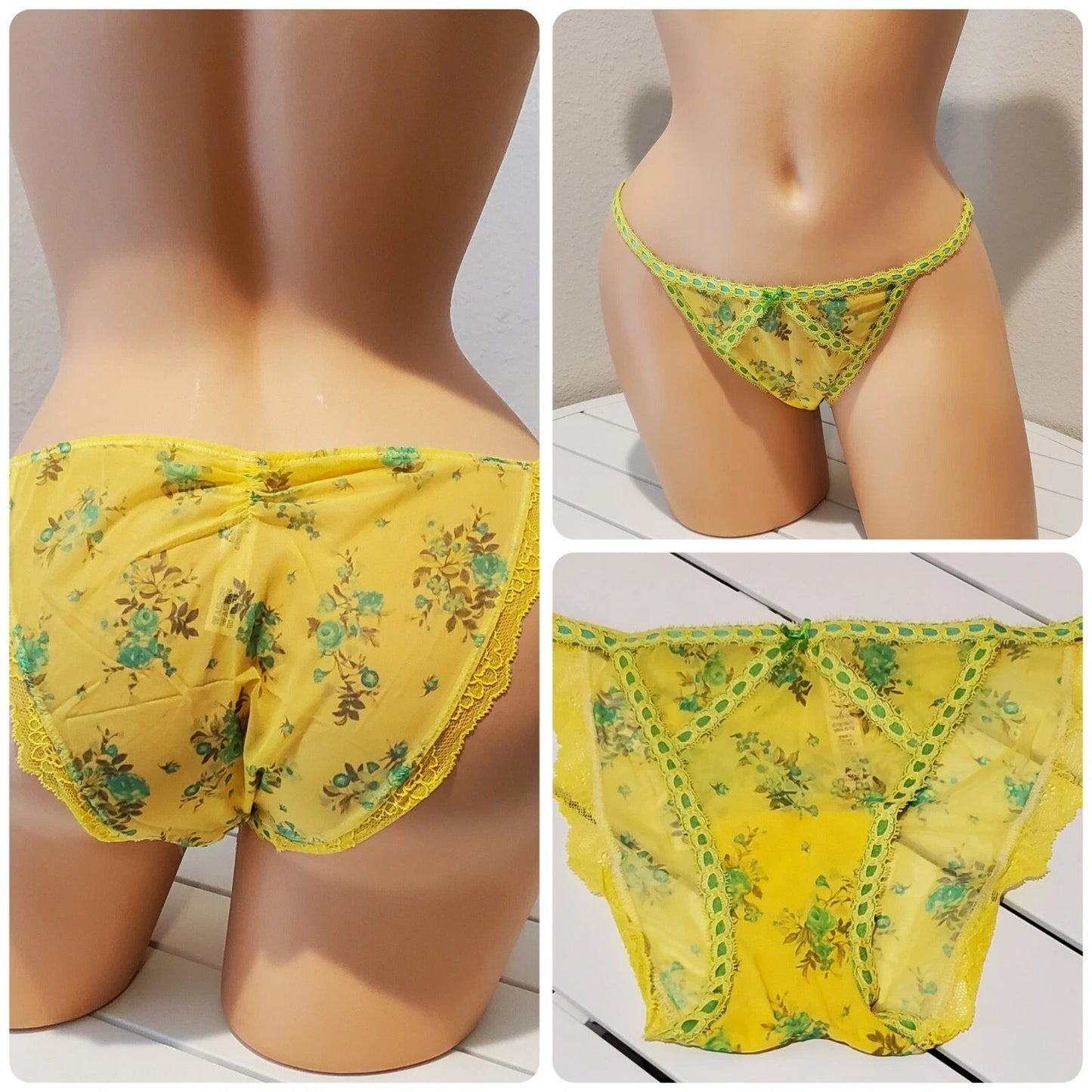 Victoria's Secret Dream Angels Bikini Panty Sheer Floral Print Sunny Yellow 7/L