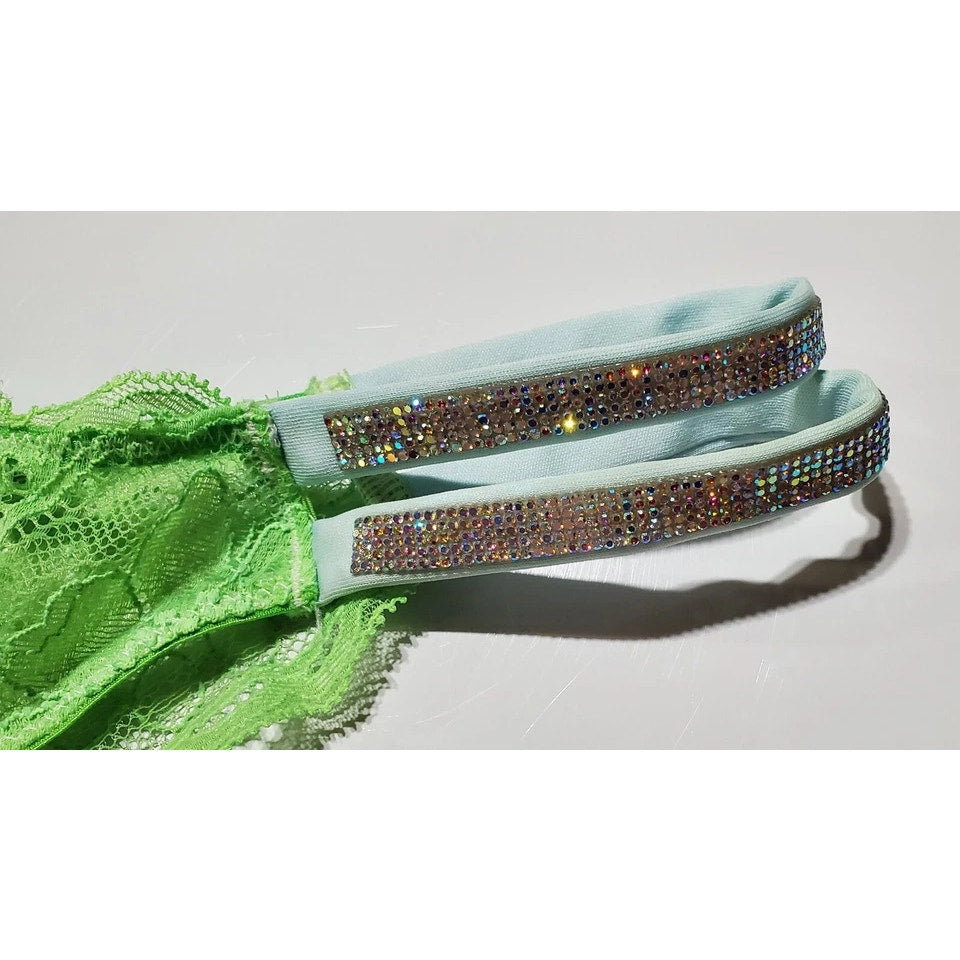 Victoria's Secret Double Shine Strap Brazilian Panty Sheer All Lace Green Citron