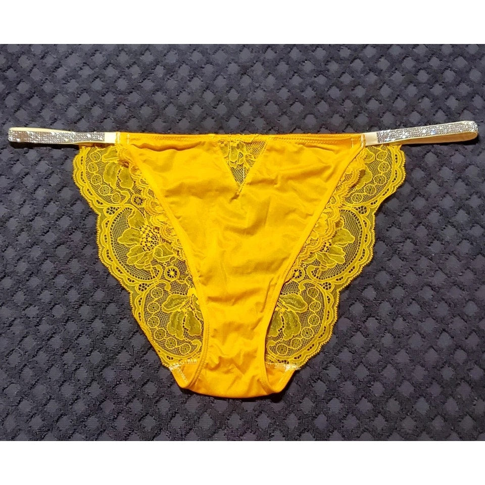 Victoria's Secret Shine Strap Cheeky Panty All Lace Back Sun Goddess Yellow 9