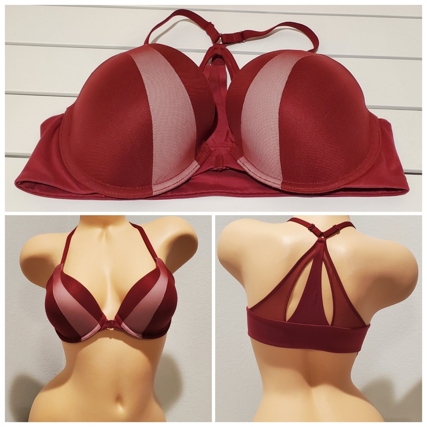 Victoria's Secret Body by Victoria Vintage Perfect Shape Push-Up Bra Maroon 34C