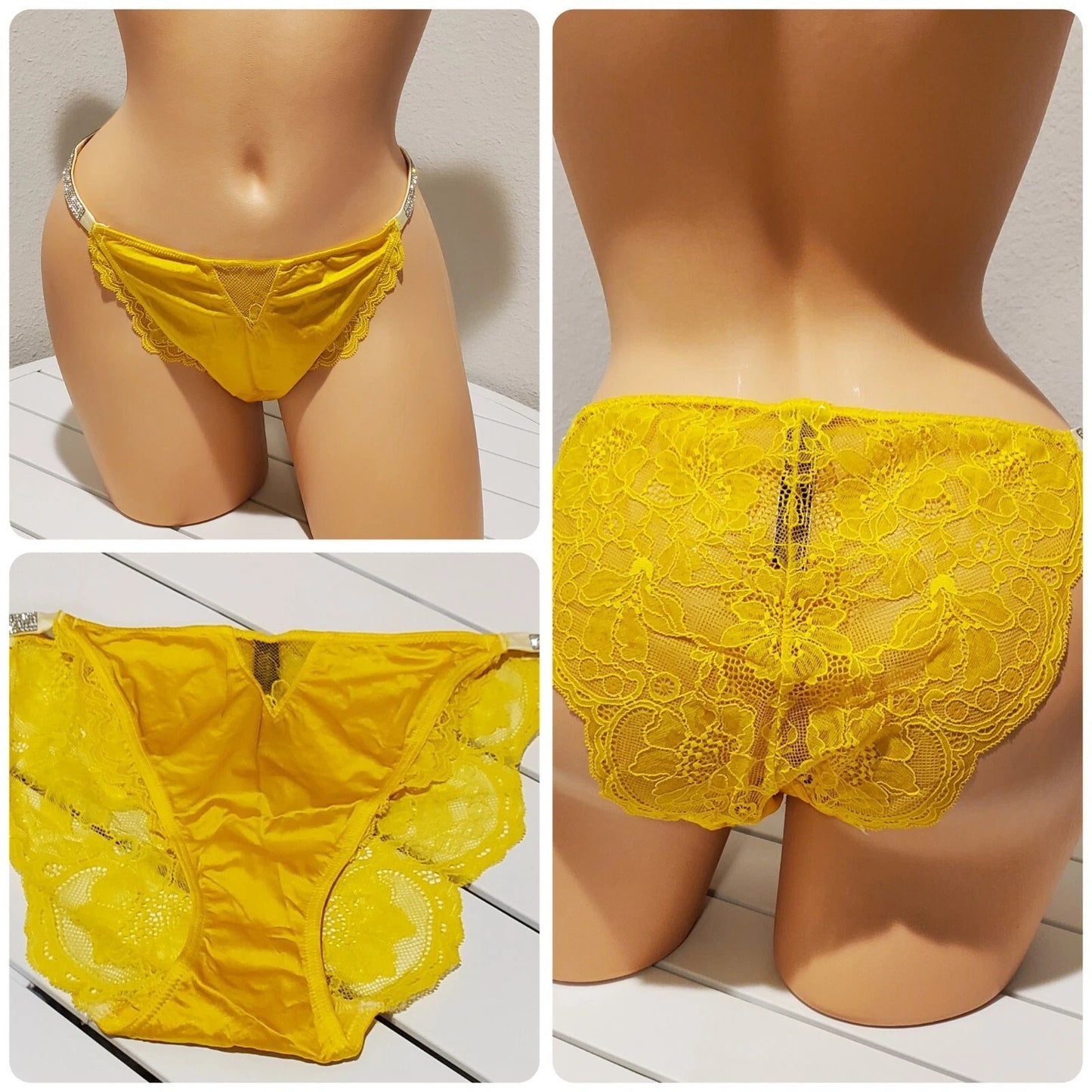 Victoria's Secret Shine Strap Cheeky Panty All Lace Back Shiny Carnation Yellow