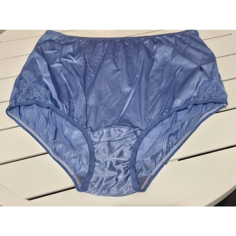 Vanity Fair Lace Nouveau Nylon Full Cut Panty Lace Shiny Blue Zing
