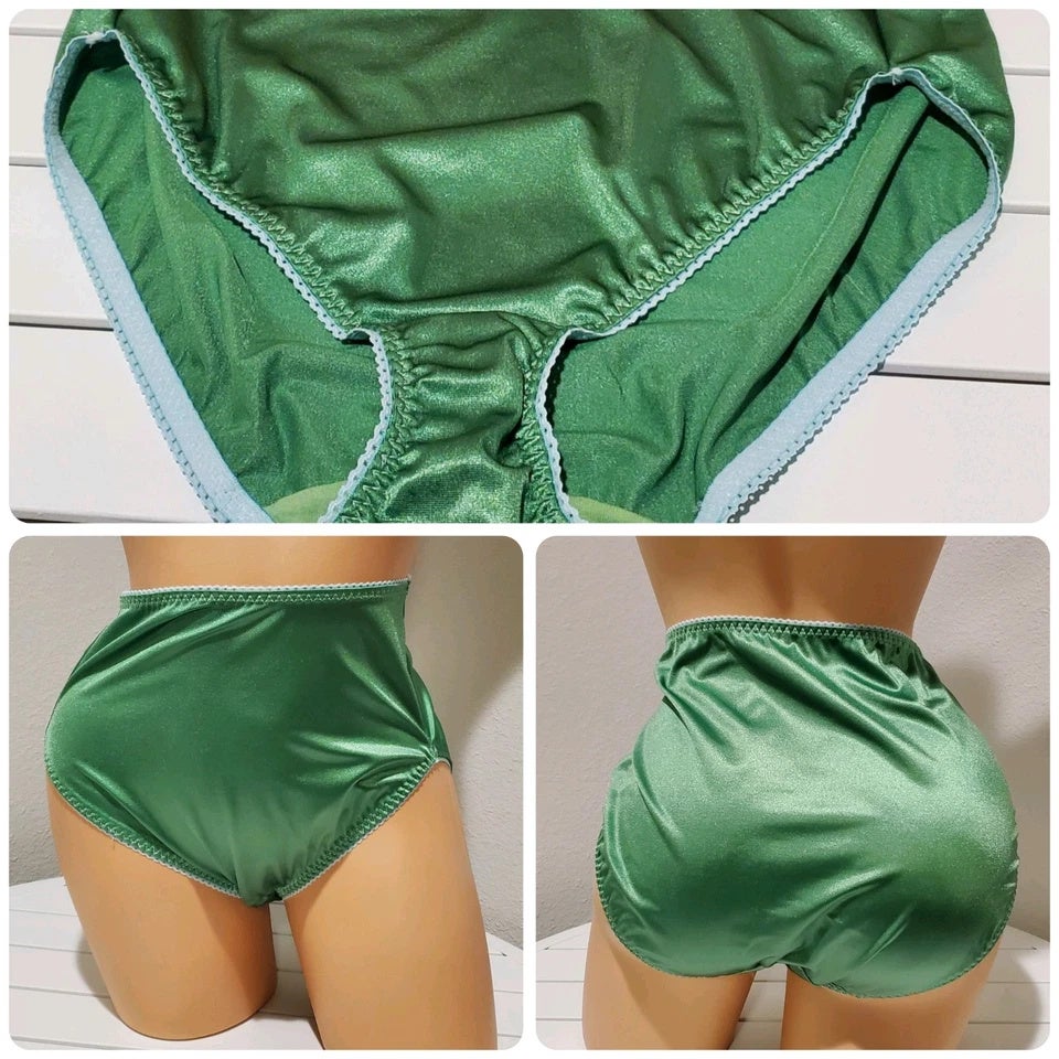 Vanity Fair 48301 Nylon Satin Stretch Hi Cut Brief Panty Irish Green Blue Trim 9