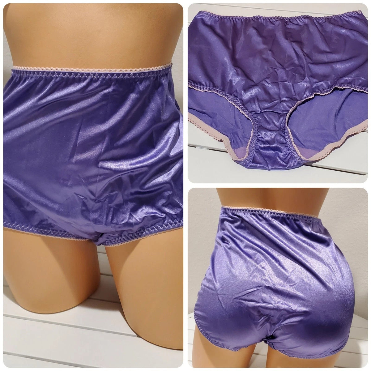 Vanity Fair 40301 Full Coverage Brief Panty Nylon Jasmine Purple Pink Trim 10