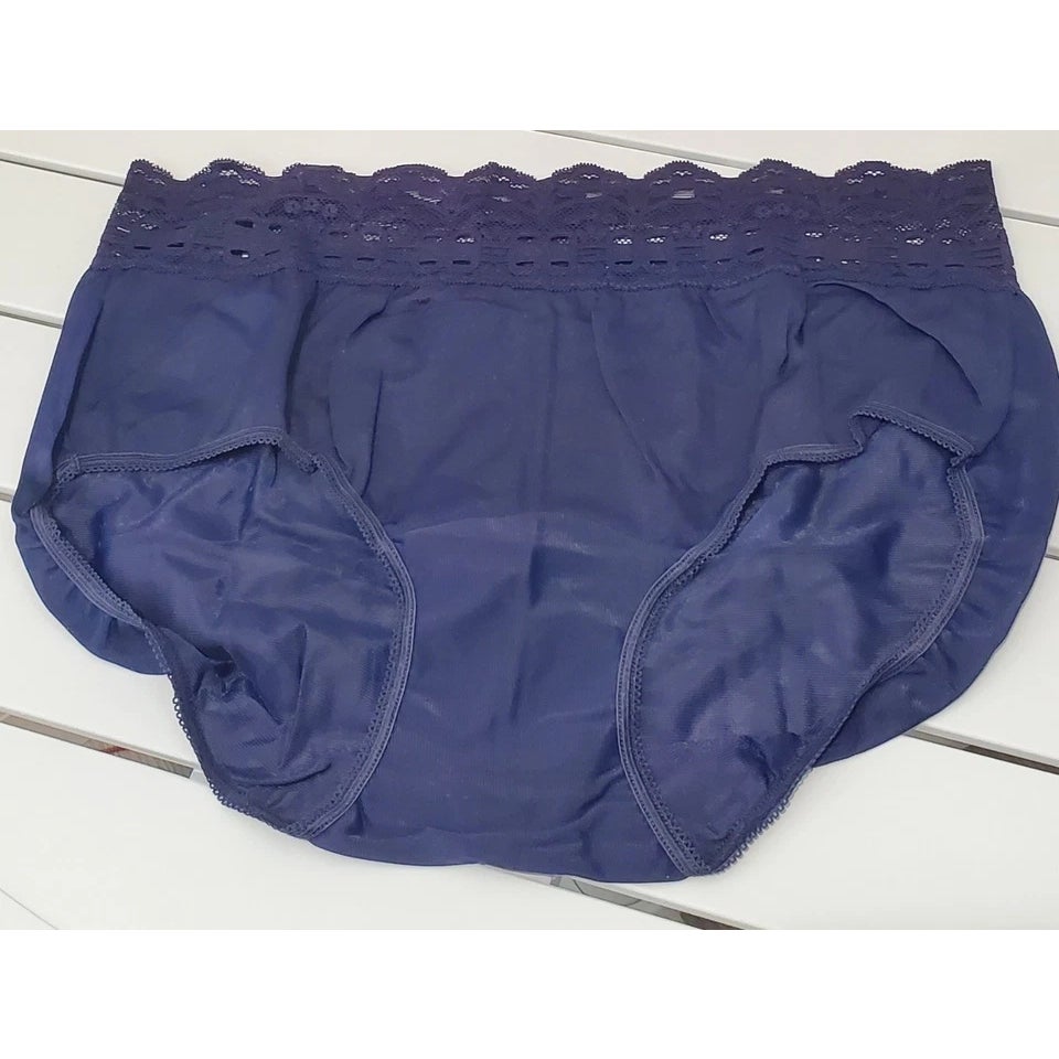Olga Secret Hug Full Coverage Brief Panty Nylon Silky Navy Blue