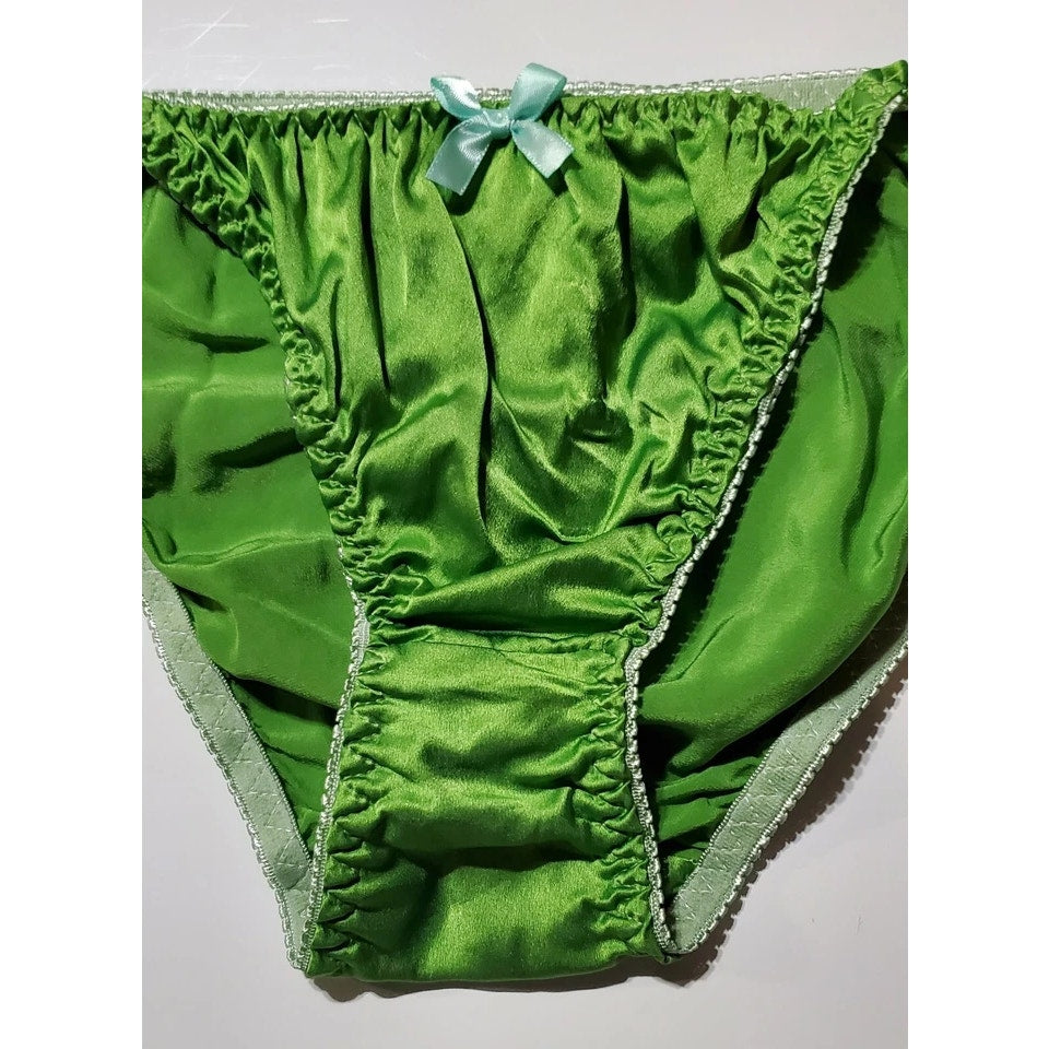 Liquid Satin String Bikini Panty Shiny Double Silk Gusset Irish Green
