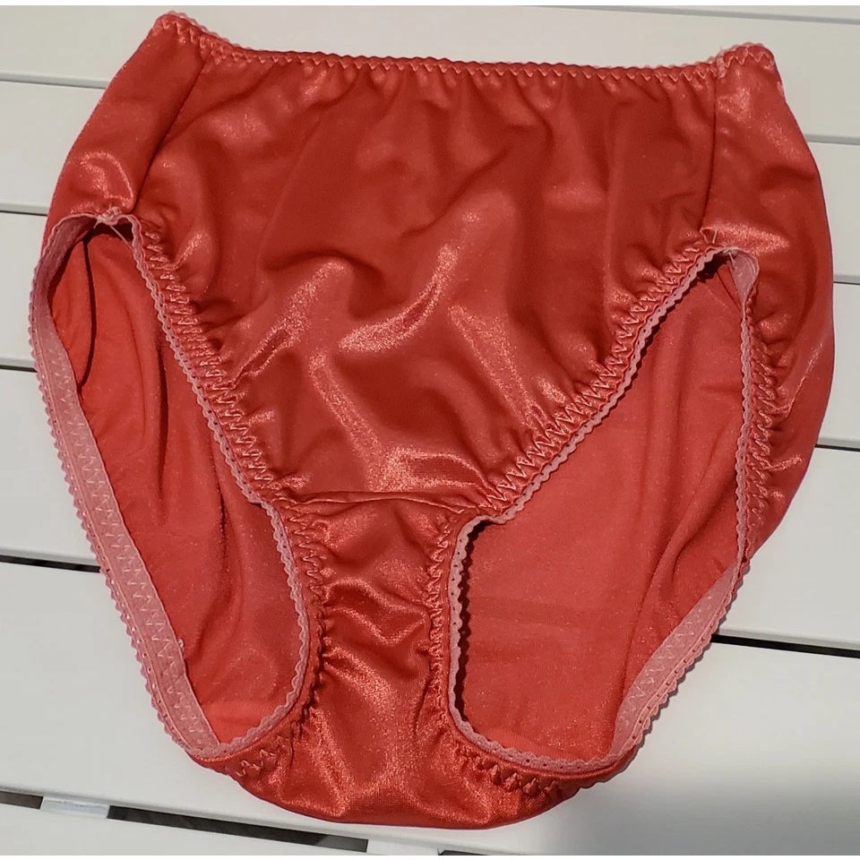Vanity Fair 48301 Shiny Nylon Satin Stretch Hi Cut Brief Panty Cranberry Pink 7