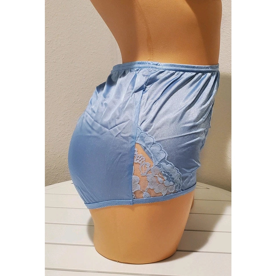 Vanity Fair Lace Nouveau Nylon Full Cut Panty Lace Shiny Ice Blue