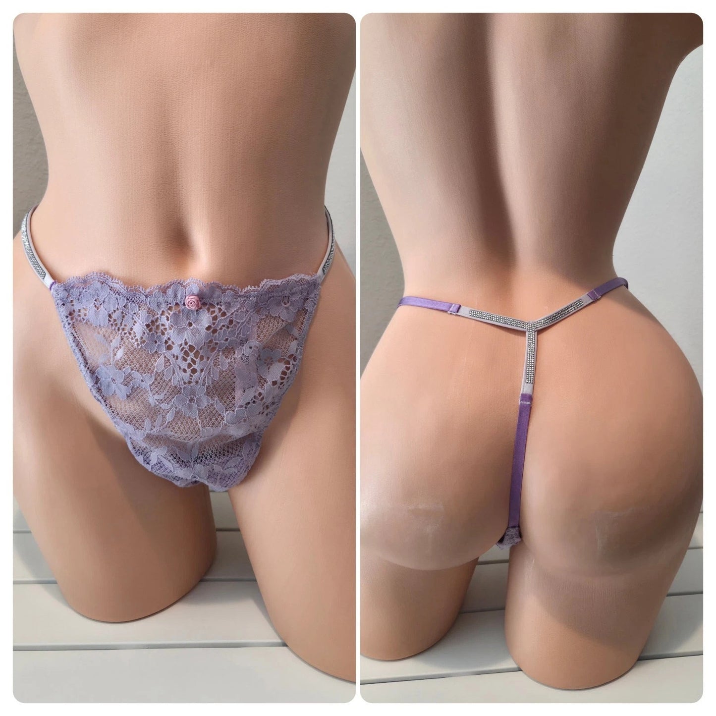Victoria's Secret Dream Angels Shine Strap Thong Panty Velour Violet Purple 8/XL
