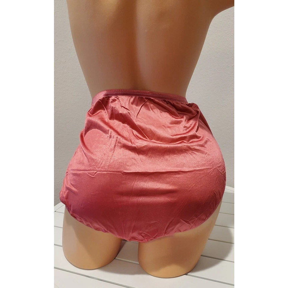 Shadowline 11182 Lace Insets Bikini Panty Shiny Nylon Full Cut Amber Pink 11/4XL