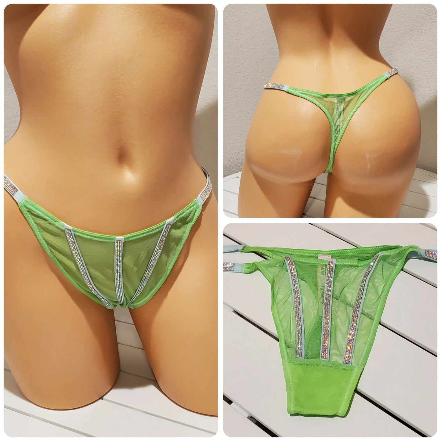 Victoria's Secret Very Sexy Shine Strap Thong Panty Semi Sheer Citron Green 6/M