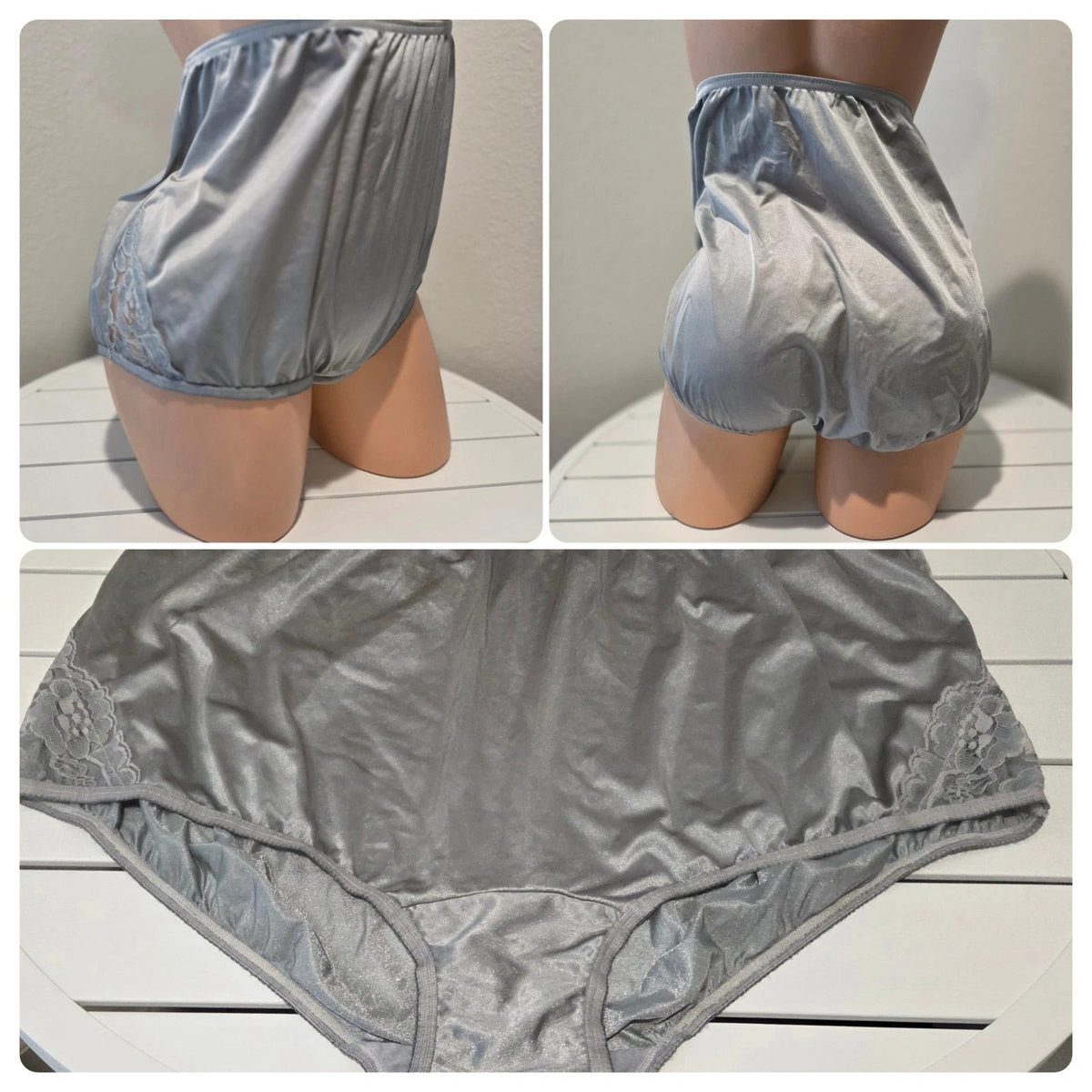Vanity Fair Lace Nouveau Nylon Full Cut Panty Lace Shiny Tinsel Silver