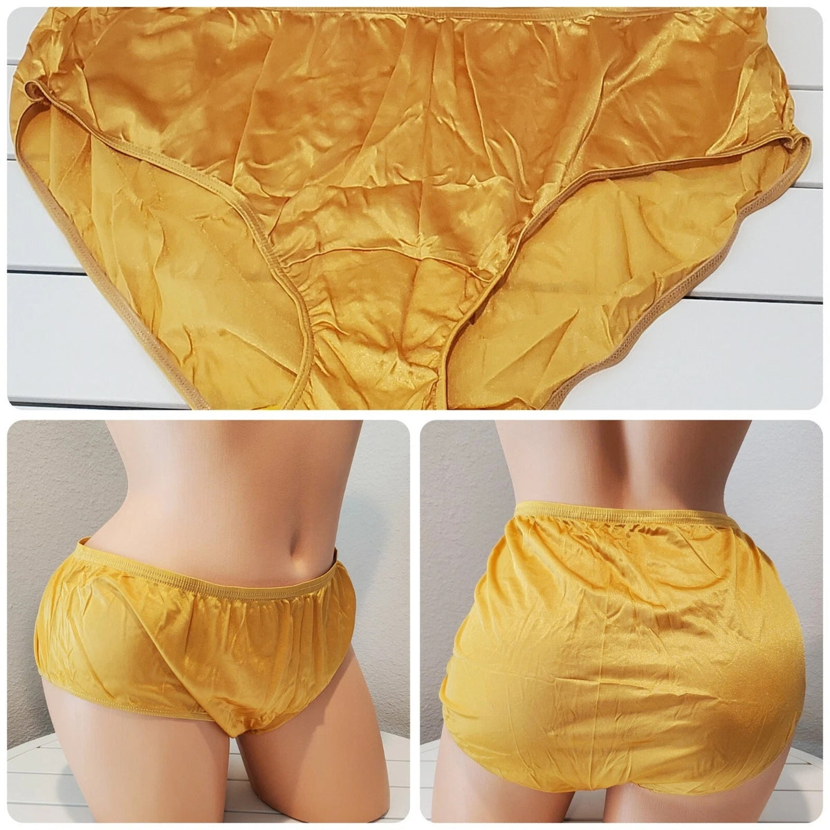 Shadowline 11032 Bikini Panty Shiny Nylon Full Cut Silky Gold Sunglow 10/3XL