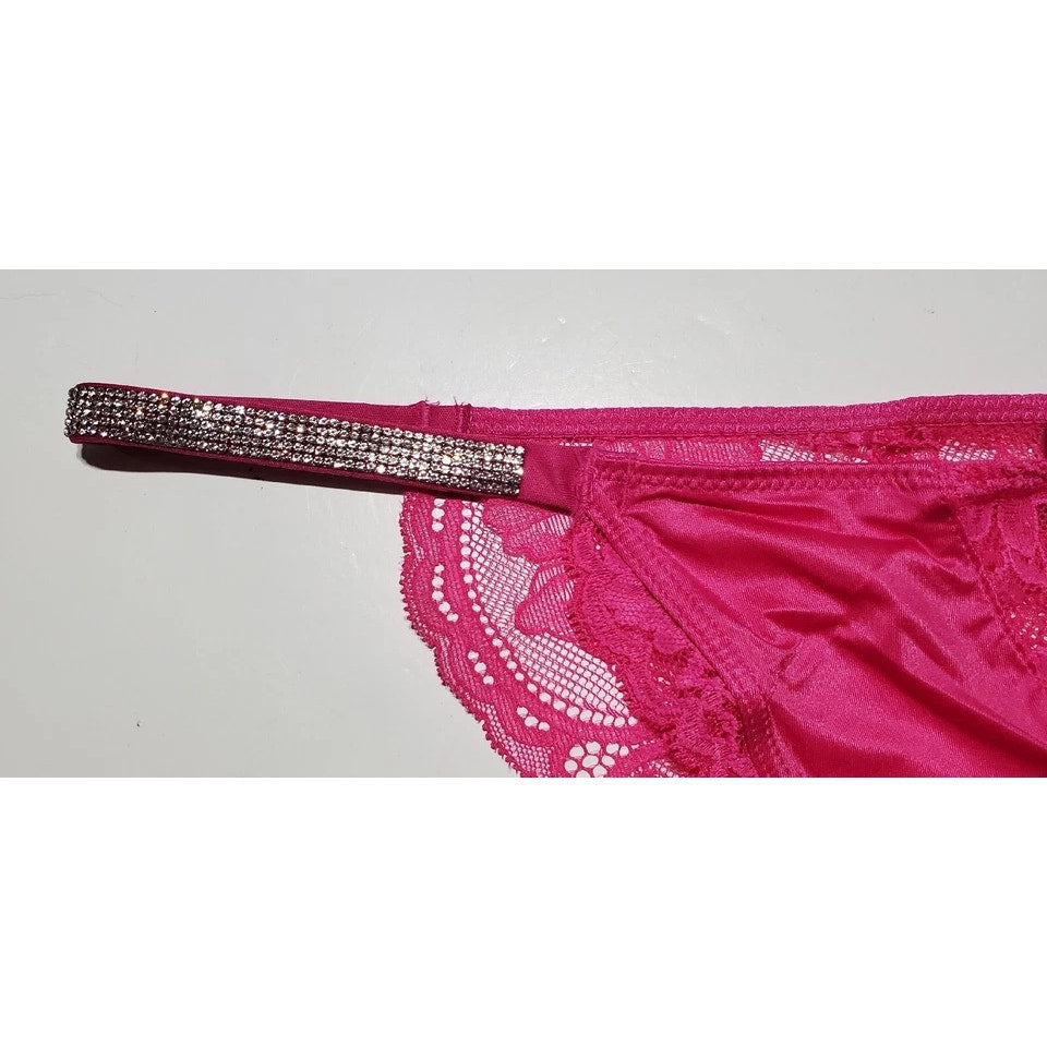 Victoria's Secret Shine Strap Cheeky Panty All Lace Back Shiny Neon Pink