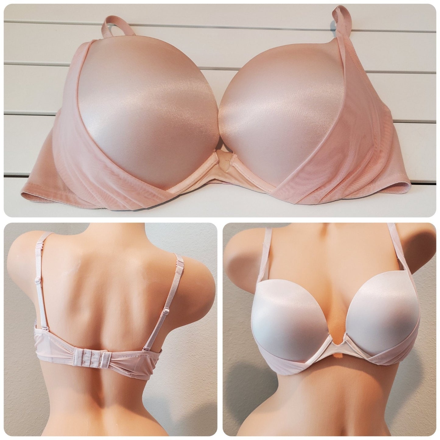 Victoria's Secret Vintage Chiffon Overlay Push-Up Demi Bra Multiway Pink 36D