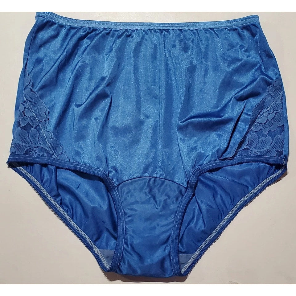 Vanity Fair Lace Nouveau Nylon Full Cut Panty Lace Shiny Bellflower Blue 6/M