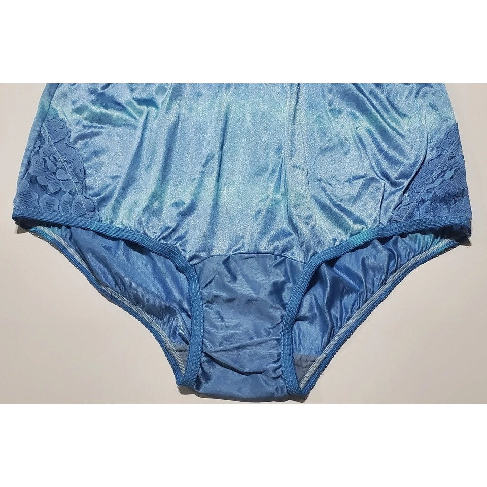 Vanity Fair Lace Nouveau Nylon Full Cut Panty Rainbow Shift Sky Blue On Blue 7/L