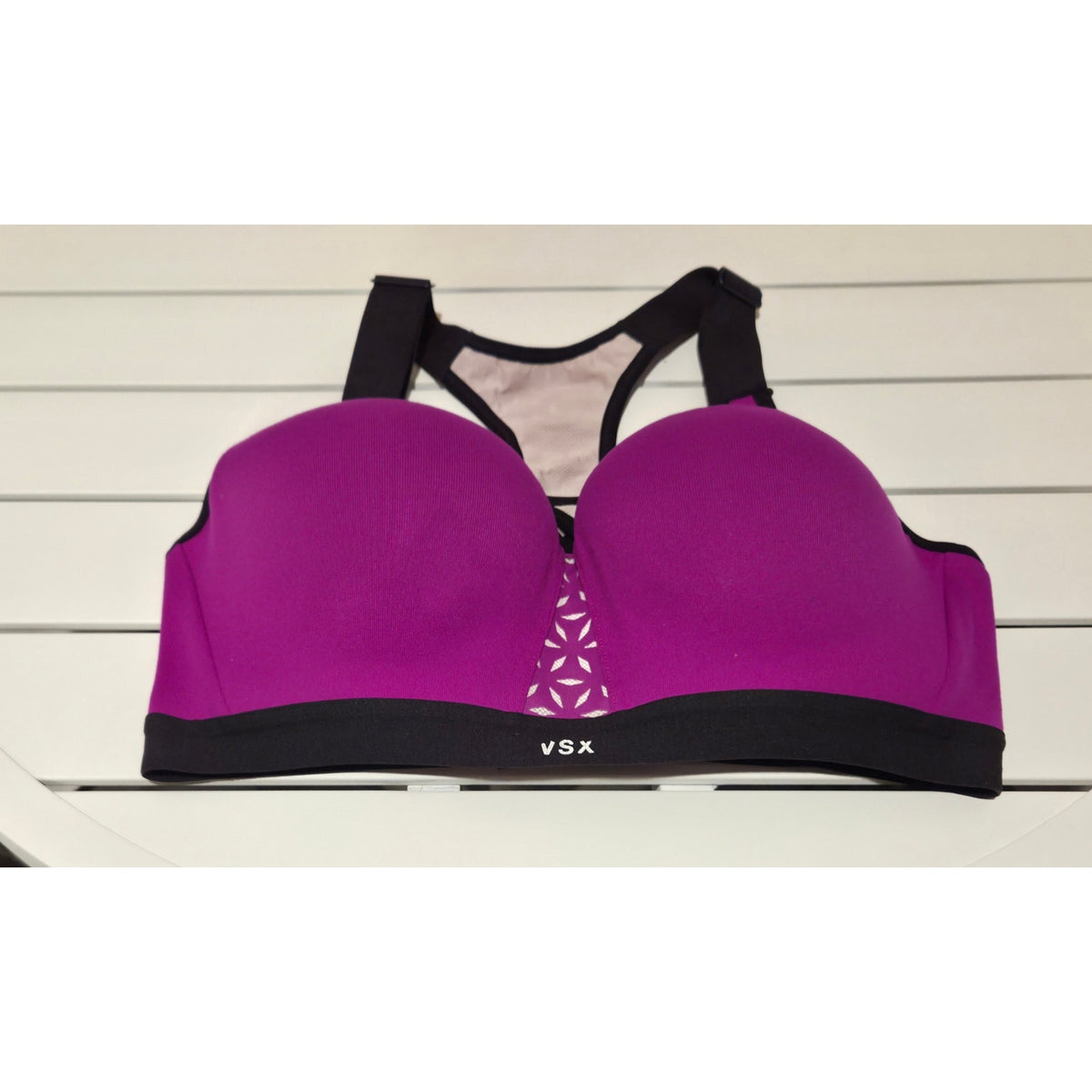 Victoria's Secret VSX Sport Bra Crossback Perforated Floral Magenta Purple 34D