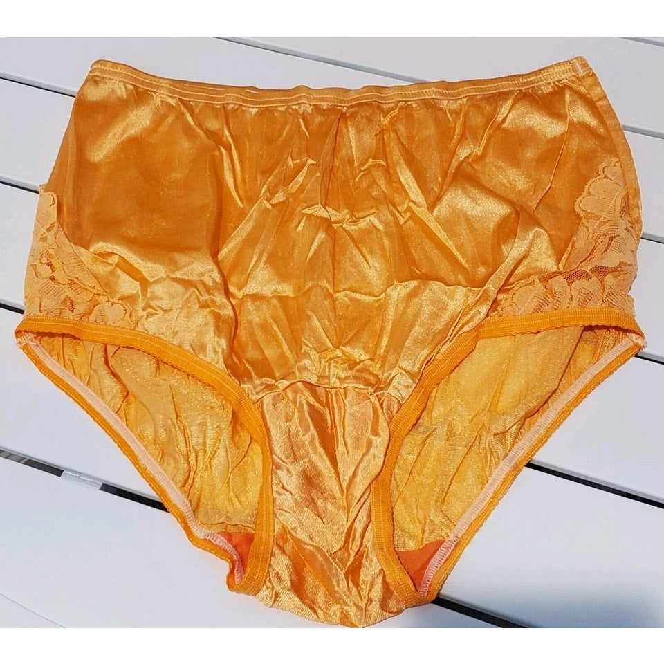 Vanity Fair Lace Nouveau Nylon Full Cut Panty Lace Shiny Orange Cantaloupe