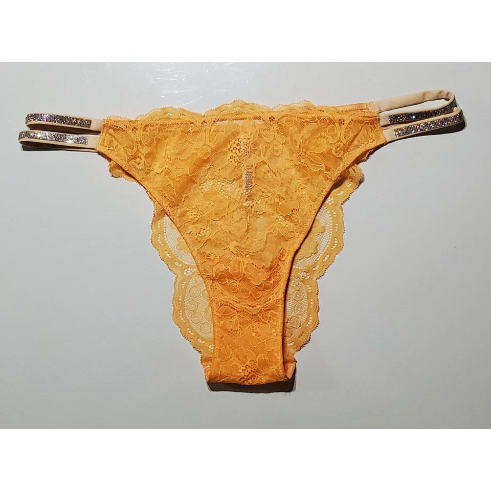 Victoria's Secret Double Shine Strap Brazilian Panty All Lace Electric Orange