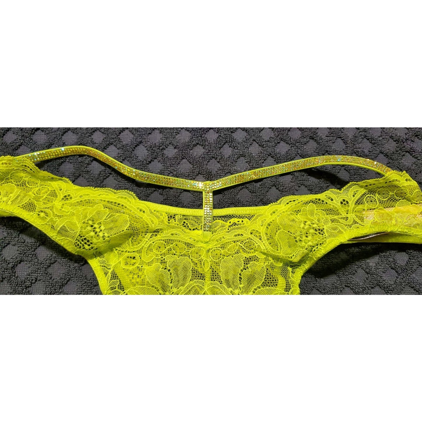 Victoria's Secret Shine Brazilian Panty All Lace Y-Back Strap Bright Green 6/M