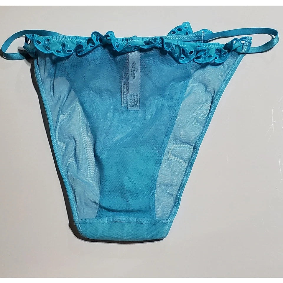 Victoria's Secret Dream Angels String Bikini Panty Semi Sheer Ruffle Blue Cyan 7