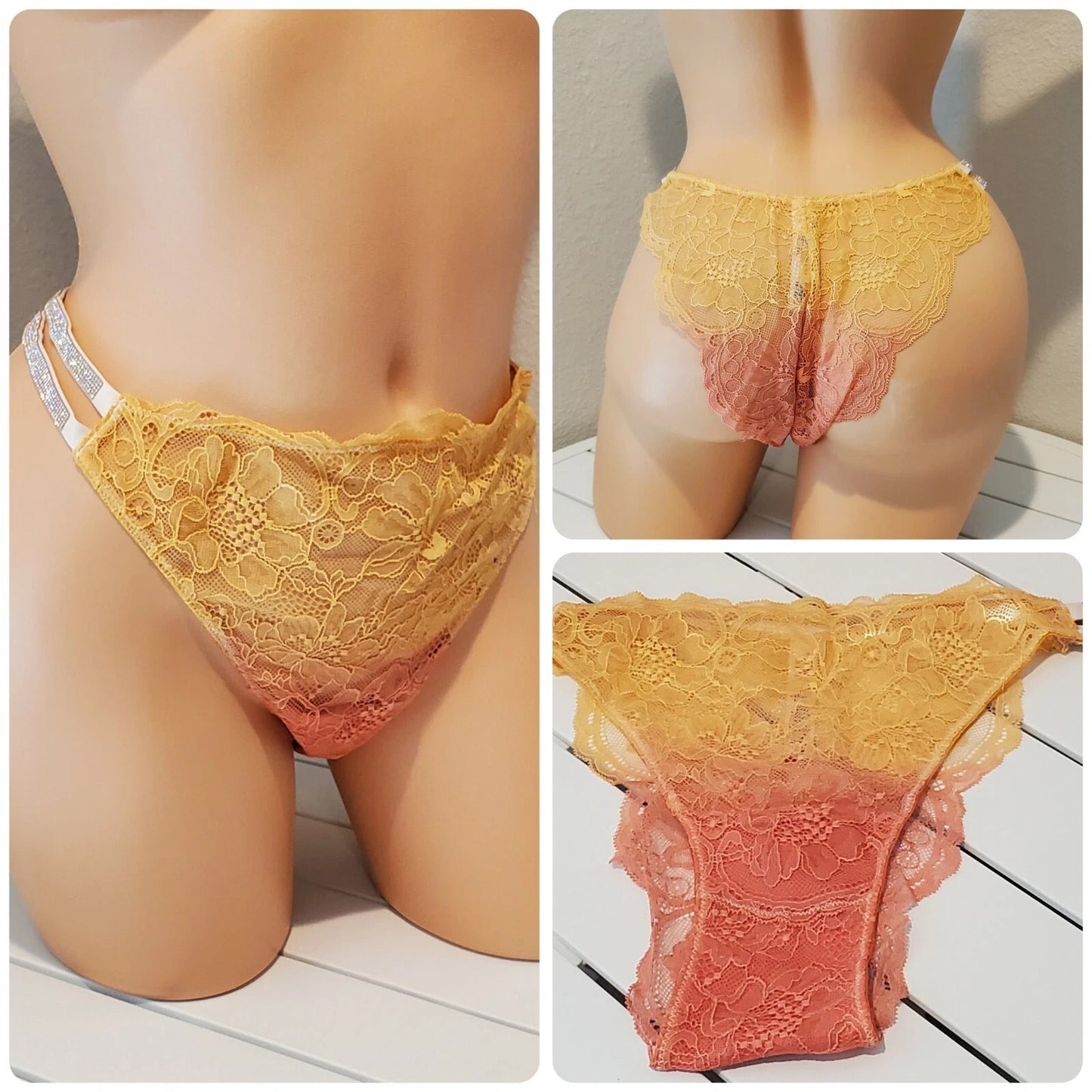 Victoria's Secret Double Shine Strap Brazilian Panty All Lace Ombre Creamsicle 8