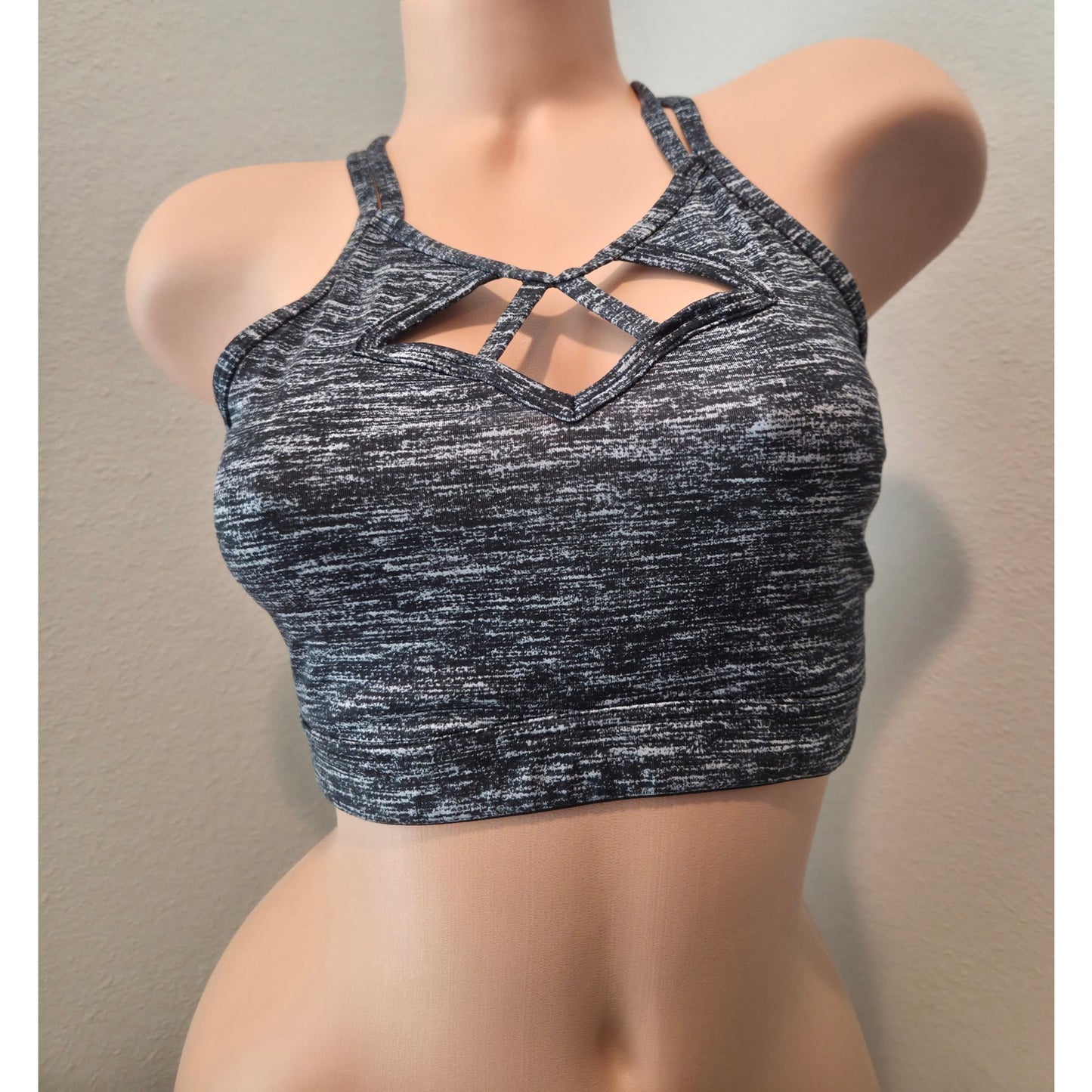 Victoria's Secret Sports Bra Marl Gray Black White Logo Sz S Discontinued
