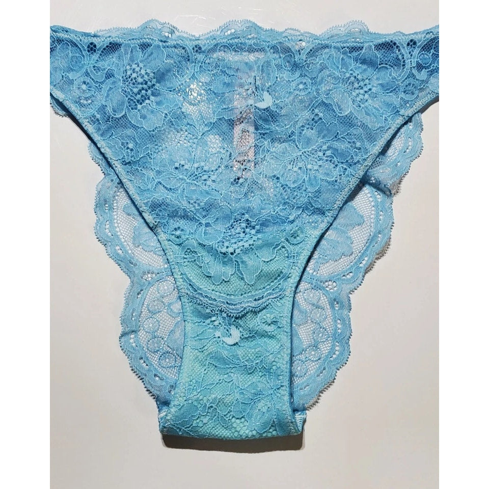 Victoria's Secret Double Shine Strap Brazilian Panty All Lace Baby Blue 9/2XL