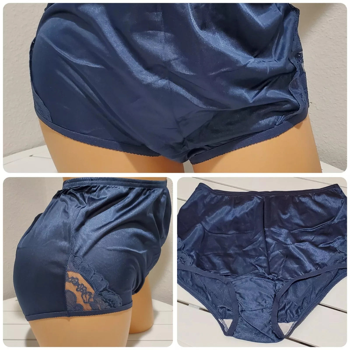 Vanity Fair Lace Nouveau Nylon Full Cut Panty Lace Shiny Deep Blue