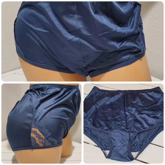 Vanity Fair Lace Nouveau Nylon Full Cut Panty Lace Shiny Deep Blue - Star Vintage & More Star Vintage And More LLC