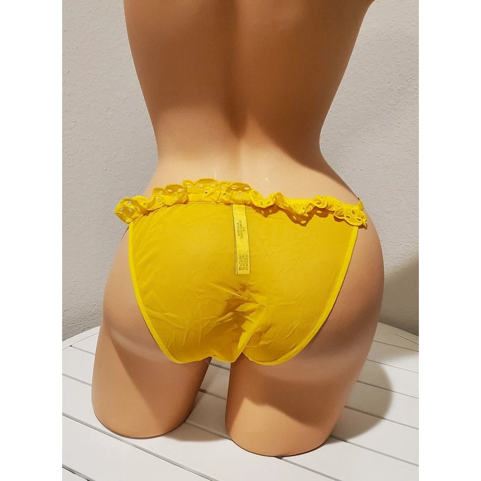 Victoria's Secret Dream Angels String Bikini Panty Sheer Ruffle Carnation Yellow