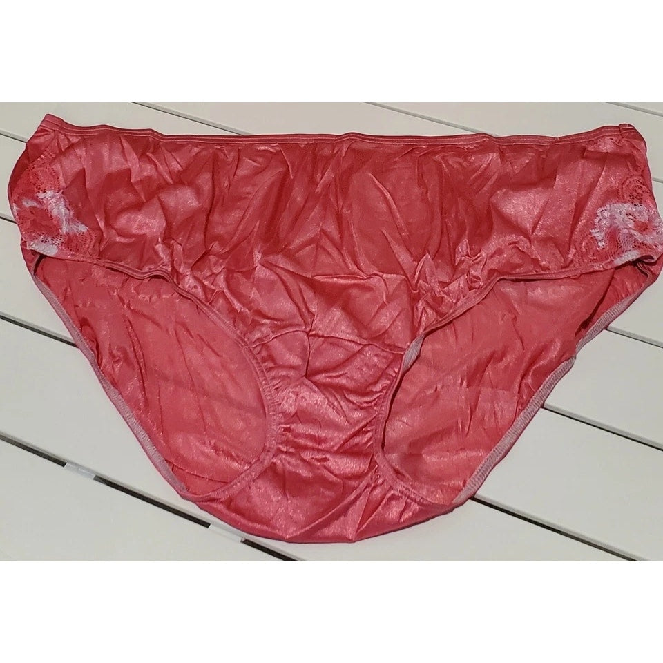 Shadowline 11182 Lace Insets Bikini Panty Nylon Pink Raspberry 2 Tone Lace 11