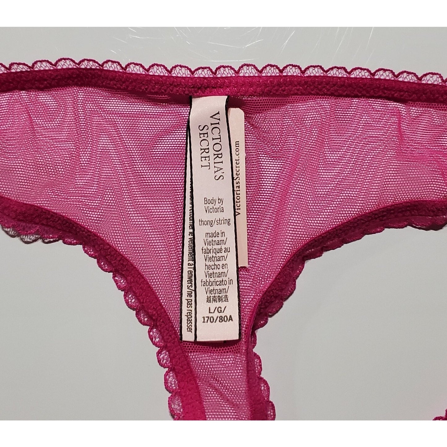 Victoria's Secret Body by Victoria Shiny Floral Thong Sheer Fuchsia Pink 7/L