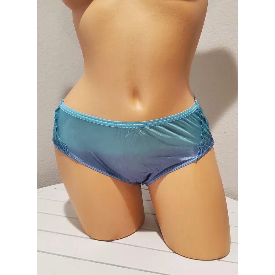 Shadowline 11182 Lace Insets Bikini Panty Shiny Nylon Full Cut Silky Ombre Frost