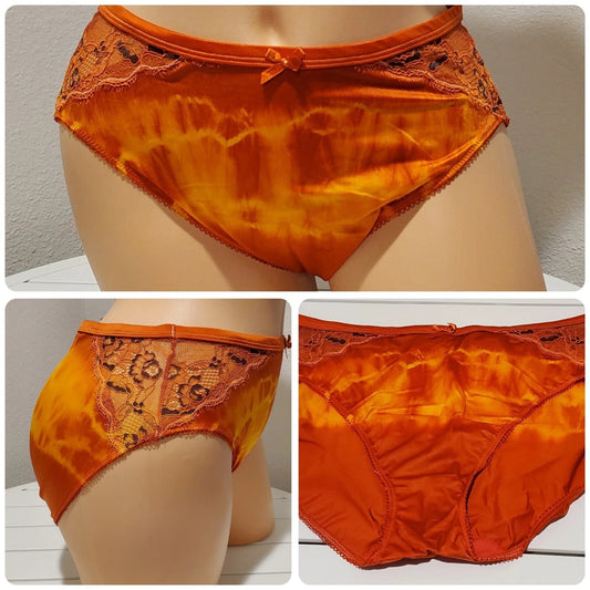 Ambrielle High Cut Panty Shiny Satin Floral Lace Burnt Orange Rainbow Shift 7/L Star Vintage And More LLC