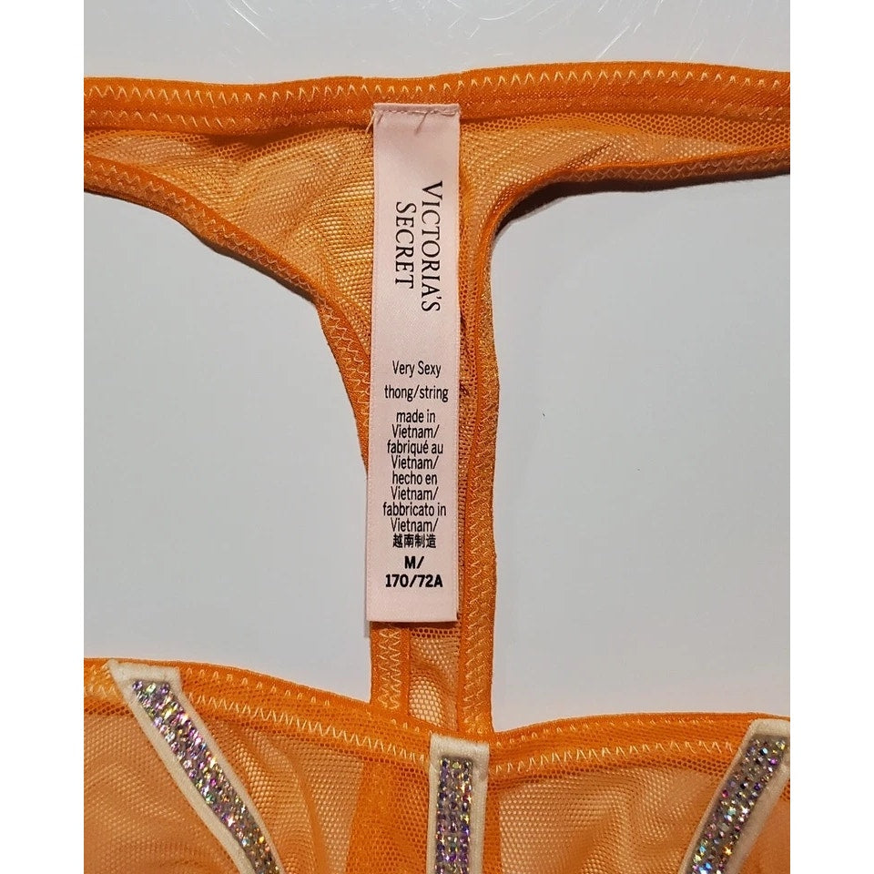 Victoria's Secret Very Sexy Shine Strap Thong Panty Semi Sheer Ecstasy Orange 6